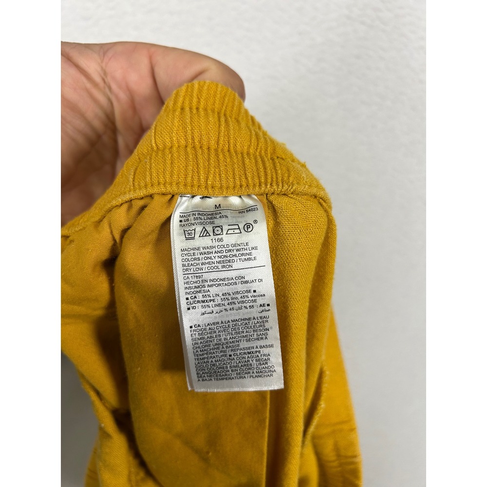 Summer Boho Old Navy Womens Medium Mustard Yellow Linen Blend Drawstring Shorts - Picture 6 of 9